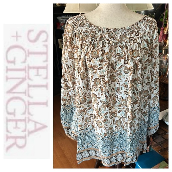 STELLA & GINGER Boho Off-the-Shoulder Blouse - Picture 1 of 14